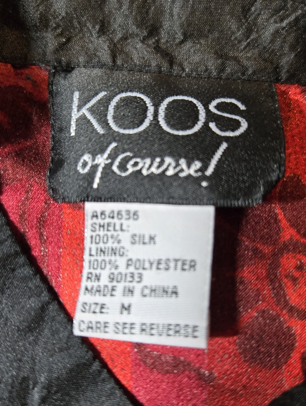 Koos Of Course Silk Blouse With Madarin Collar In Black Red Size Medium - Picture 2 of 14